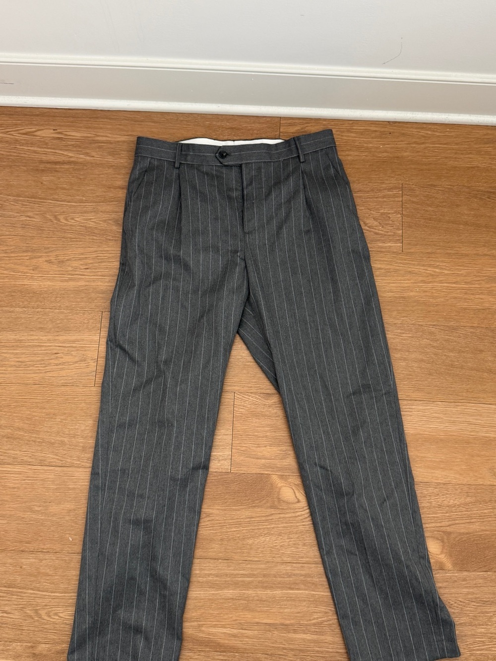 Men's Gray Pinstripe Dress Pants